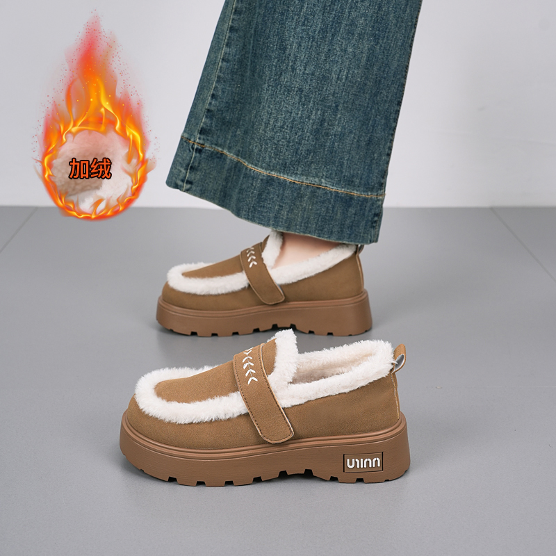 加绒加厚保暖勃肯鞋女2025冬季厚底懒人棉鞋乐福鞋雪地靴妈妈鞋子