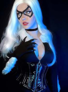 黑猫Black Cat1假发漫威蜘蛛侠游戏变形cosplay假发造型道具wigs