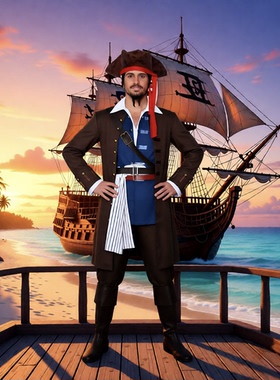 杰克船长COS服万圣节电影加勒比海盗cosplay二次元角色扮演舞台服