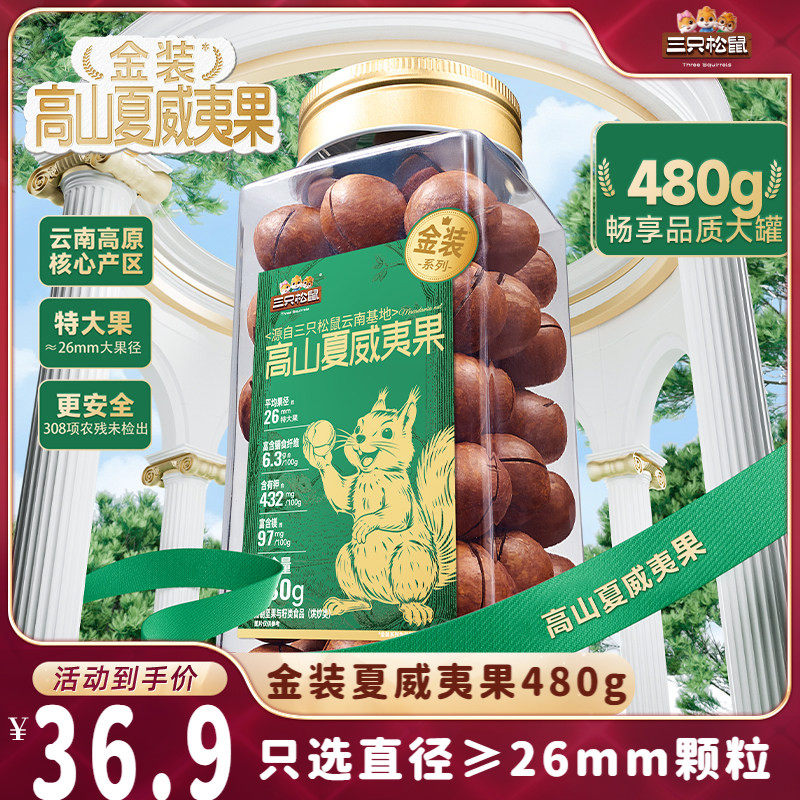 【达人专享】三只松鼠金装高山夏威夷果480g罐装大颗粒坚果仁炒货