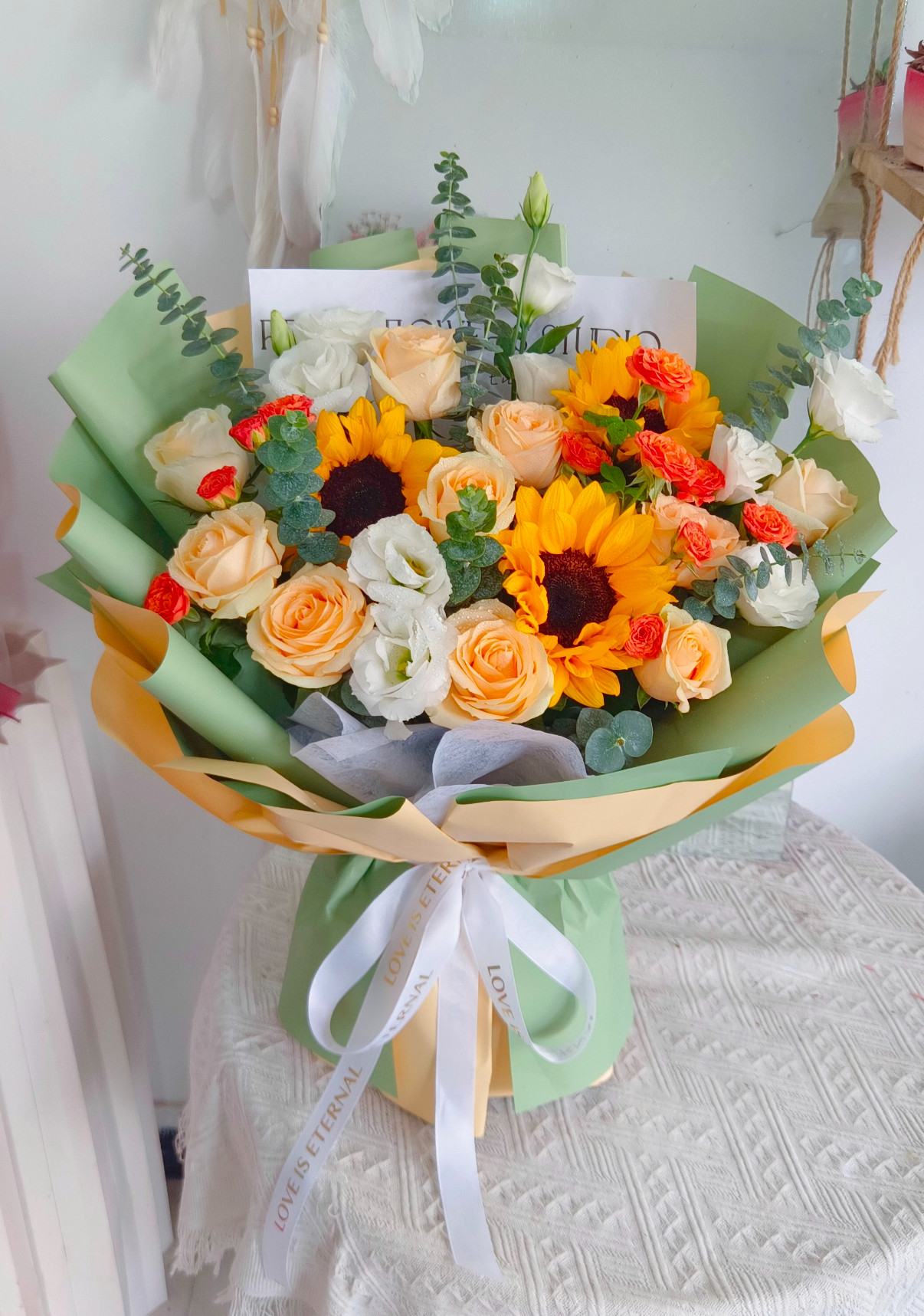 教师节向日葵香槟玫瑰桔梗生日祝福送老师长春鲜花同城配送上门