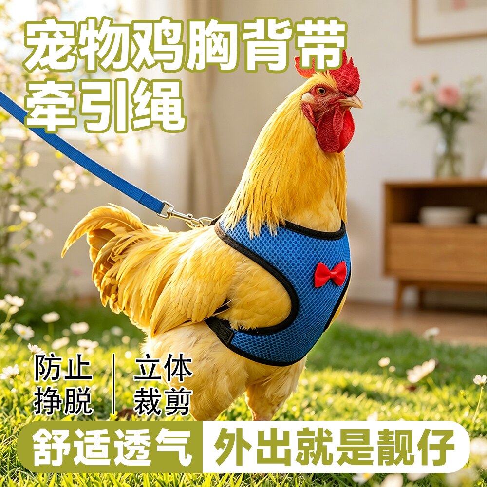 遛鸡牵引绳背心式宠物鸡胸背带防挣脱透气外出溜鸡鸭鹅专用牵引绳