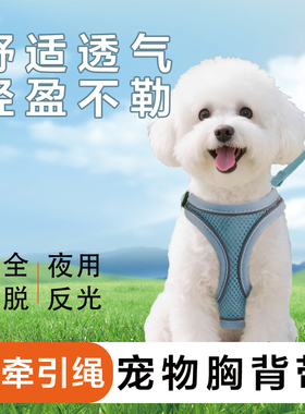 宠物胸背带不勒脖牵引绳轻盈透气防挣脱爆冲夜用反光比熊泰迪柴犬