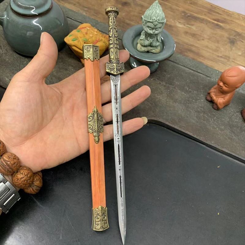 中式复古纯铜微兵器摆件撬茶饼