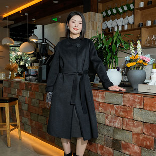 2025冬装新款高级感极简风双面呢羊毛绒大衣女中长款圆领显瘦外套