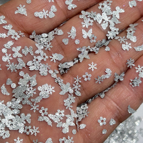 反光碎钻银色异形美甲饰品