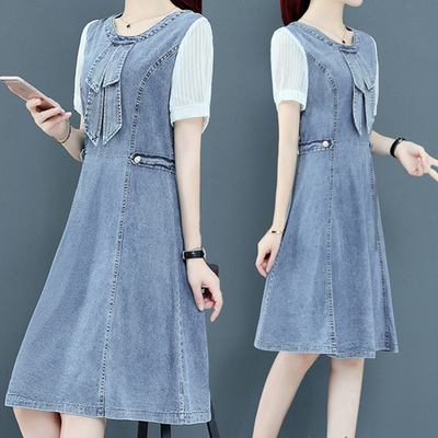 夏季新款法式显瘦牛仔拼接连衣裙