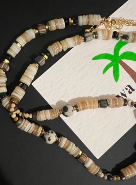 【限时折扣】现货迪丽热巴同款waki火山漫步天然玉石贝壳串珠项链