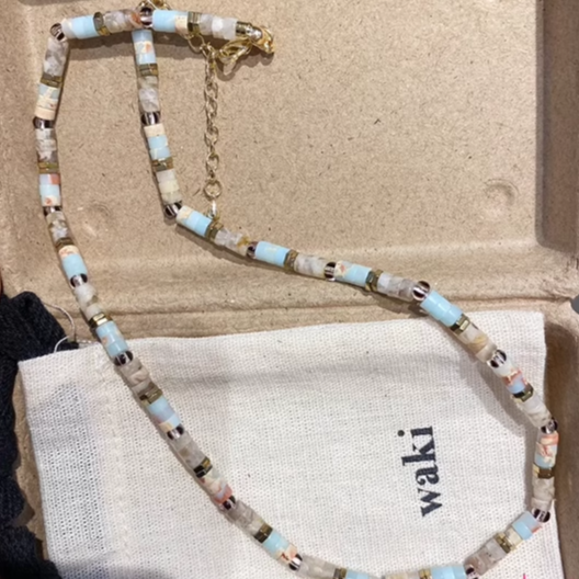 【限时折扣】现货 张俪同款waki项链邦迪清晨天然玉石度假感串链
