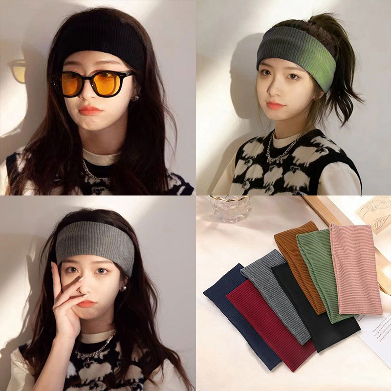针织发带女日常外出护额头运动瑜伽吸汗发套夏季新款黑色宽边头箍
