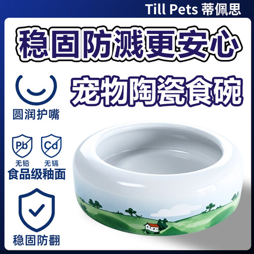 蒂佩思宠物食碗陶瓷釉面防翻防溅兔子龙猫荷兰猪小宠专用食盆