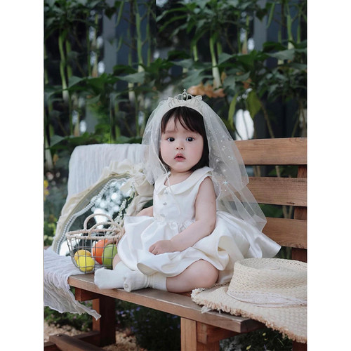 女宝宝周岁生日礼服花童婚纱抓周小公主裙蓬蓬纱夏季无袖高端洋气