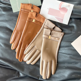 可触屏皮手套女士PU皮质保暖防风防寒秋冬天骑行电动车加绒手套潮