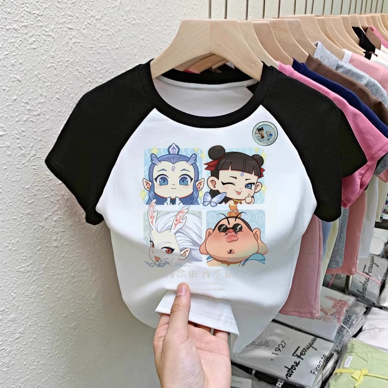 哪吒2纯棉t恤男女儿童装新款亮灯