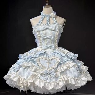 芙蝶之心Lolita原创洋装jsk挂脖日常连衣裙蝴蝶结公主风洛丽塔