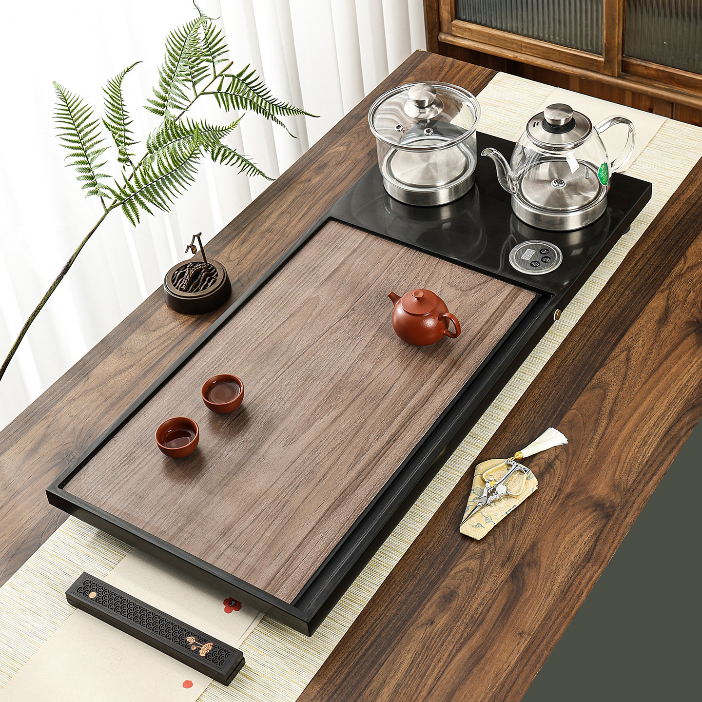 乌金石茶盘茶具套装全自动上水茶台烧水壶一体带电磁炉家用大茶海