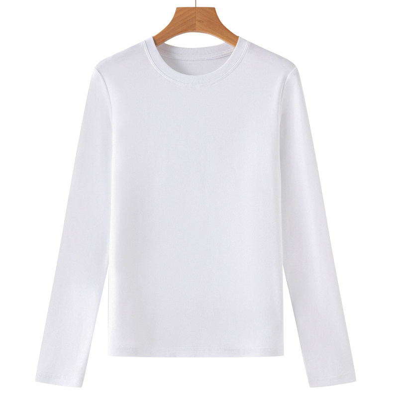 2026春秋新款纯白色圆领高端纯棉打底衫女长袖T恤宽松大码上衣男