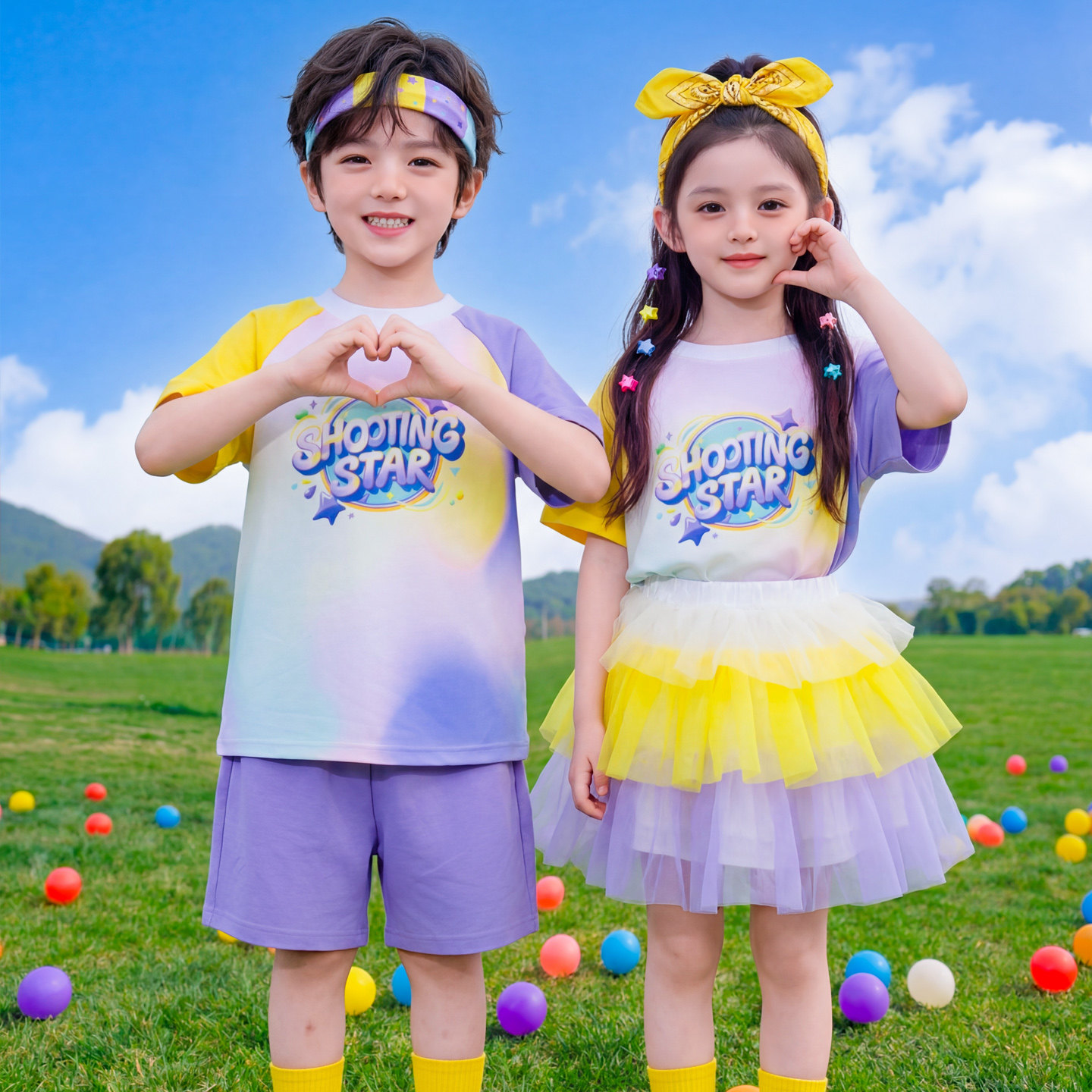 儿童演出服小学生运动会服装啦啦队服彩色可爱表演服幼儿园舞蹈服