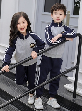 小学生校服春秋套装灰色休闲纯棉儿童班服幼儿园园服运动会三件套