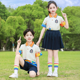 小学生校服短袖夏季polo衫儿童运动会服装幼儿园班服啦啦队演出服