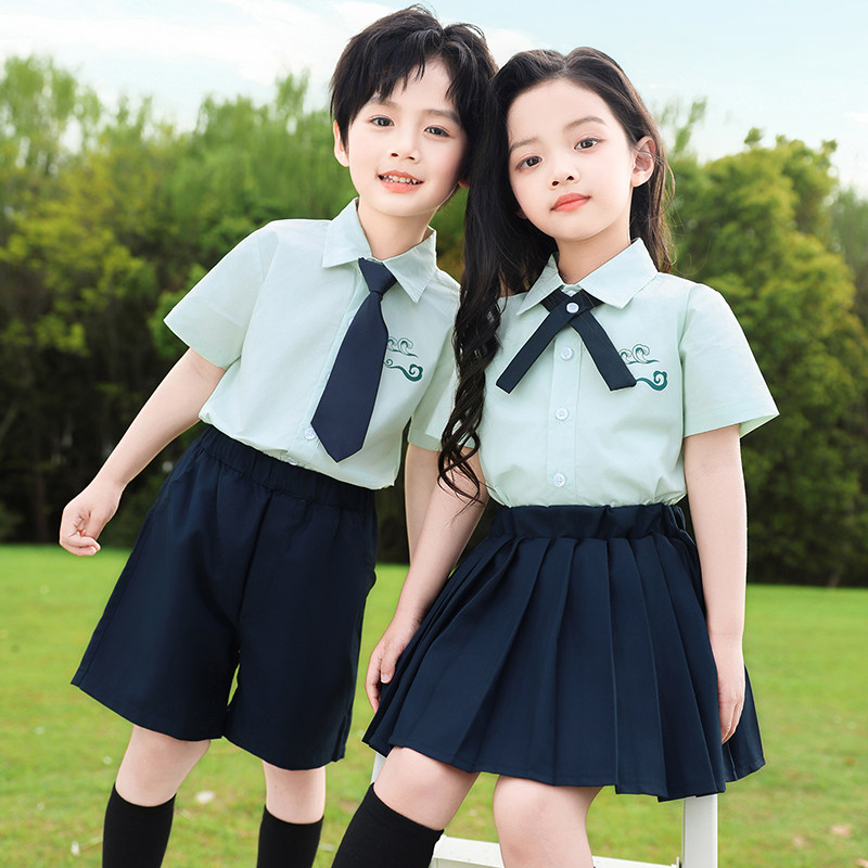小学生泰式学院风jk校服套装幼儿园短袖衬衫毕业照班服合唱演出服