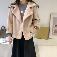 港味chic皮毛一体麂皮绒外套女宽松加厚羊羔绒机车服夹克 冬季 新款