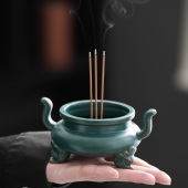 双耳香炉陶瓷仿古家用室内供佛供奉茶线香檀香中式 三足香薰炉焚香