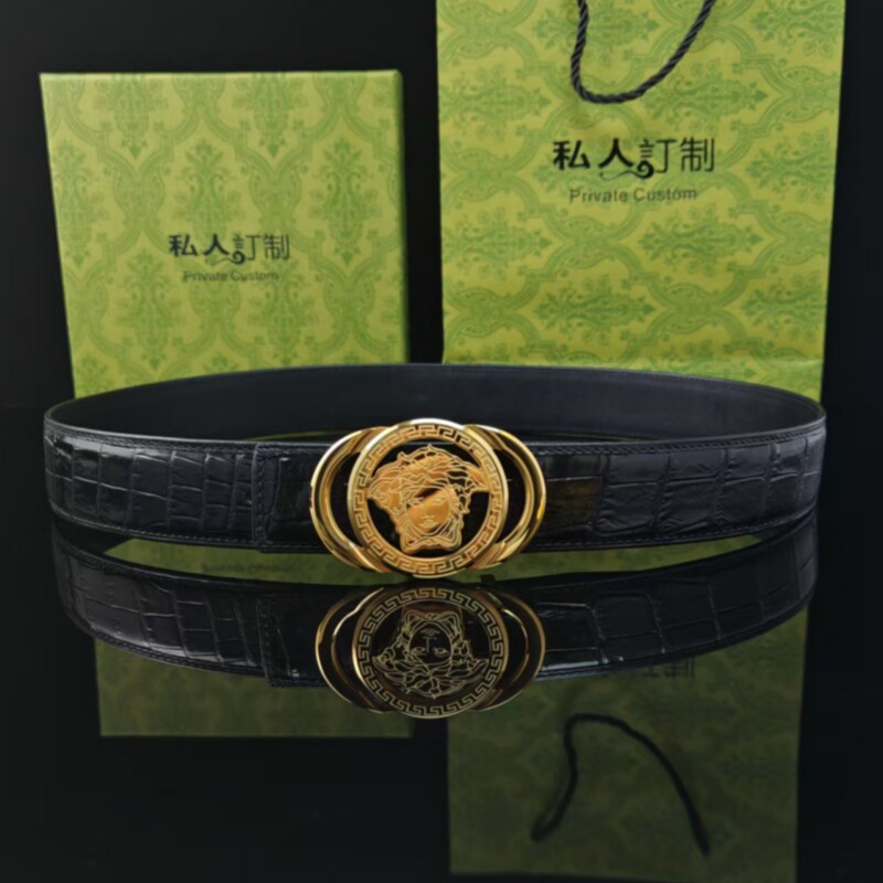 不锈钢美人头扣头鳄鱼皮男士皮带复古风金属扣头真皮腰带商务百搭