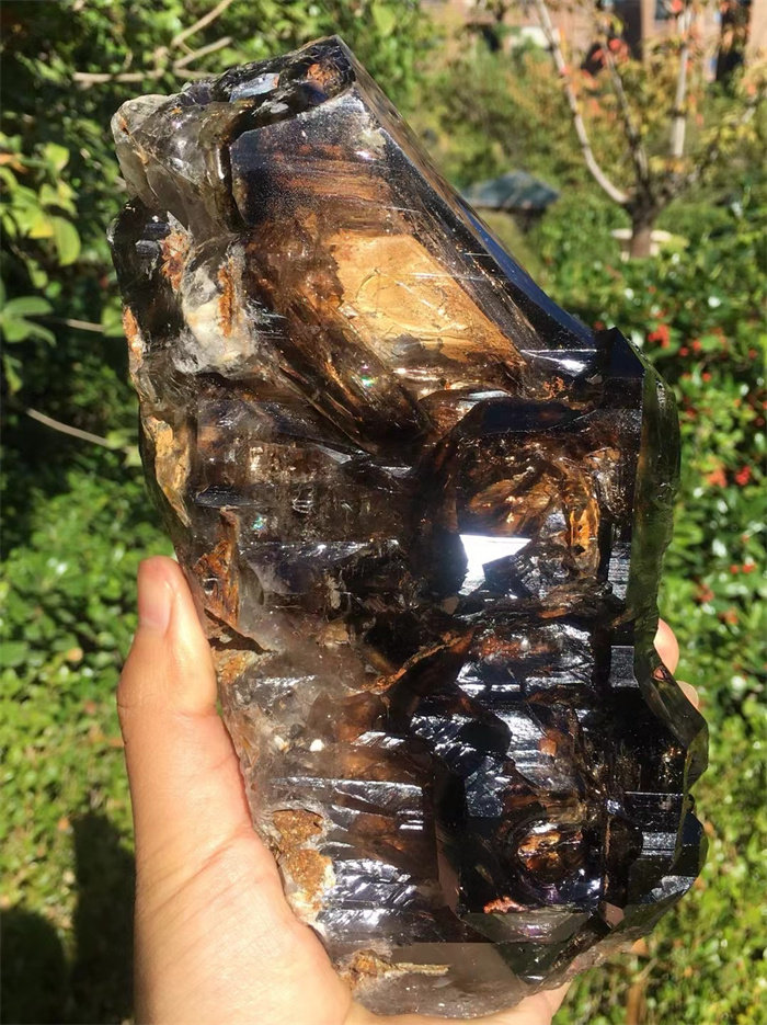 天然巴西茶水晶骸骨骨干原石摆件 一物一图水晶宝石 古老水晶