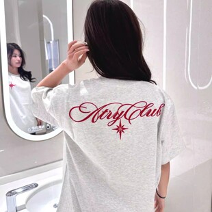 美式复古北极星刺绣字母短袖t恤女2026夏季新款初中高中学生上衣