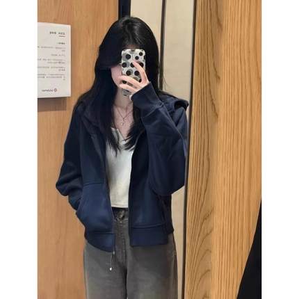 小个子短款卫衣外套女2024新款爆款秋冬高级感加绒连帽开衫棒球服
