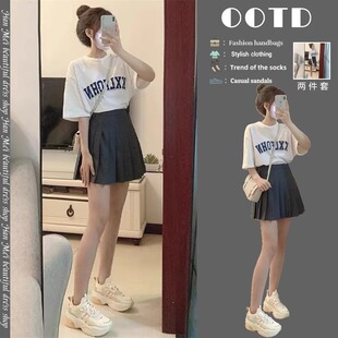 2025夏季女装穿搭一整套俏皮活泼减龄小个子学院风半身裙两件套装