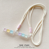 创意方格纽扣通用手机壳可伸缩拆卸背夹斜挎挂绳防丢女生 背夹