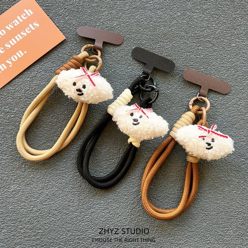 手机挂绳秋冬毛绒狗狗编织短绳手腕短款带夹片手提手机壳钥匙扣女
