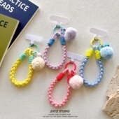 手机壳通用编织挂绳创意铃铛毛球挂件手腕带挂链短绳夹片式 防丢女