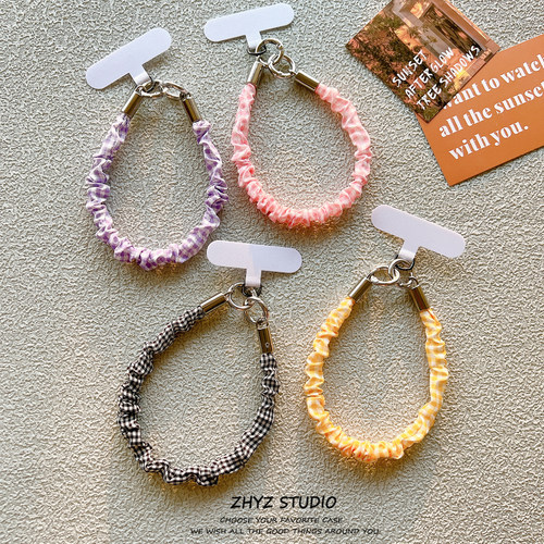 手机挂绳短款褶皱小众创意千鸟格手腕带短绳钥匙扣ccd相机手提女