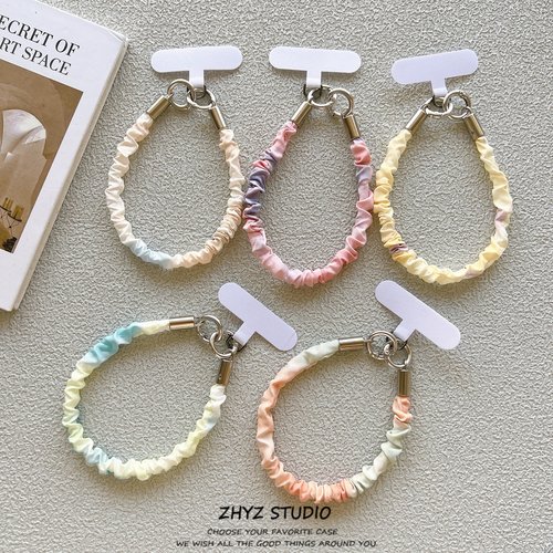 手机挂绳ins多巴胺撞色晕染褶皱手腕带短绳钥匙扣ccd相机手提女生