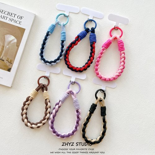 编织手机挂绳带夹片撞色短款手腕绳手提挂件手机壳CCD相机钥匙扣