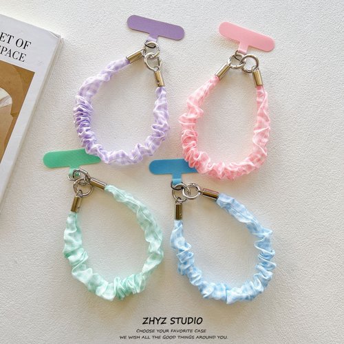 手机挂绳ins创意时尚丝绸格子褶皱手腕带短绳钥匙扣ccd相机手提女