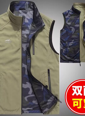 双面穿2025春秋户外马甲男多口袋工作宽松登山速干工装马夹冬上衣