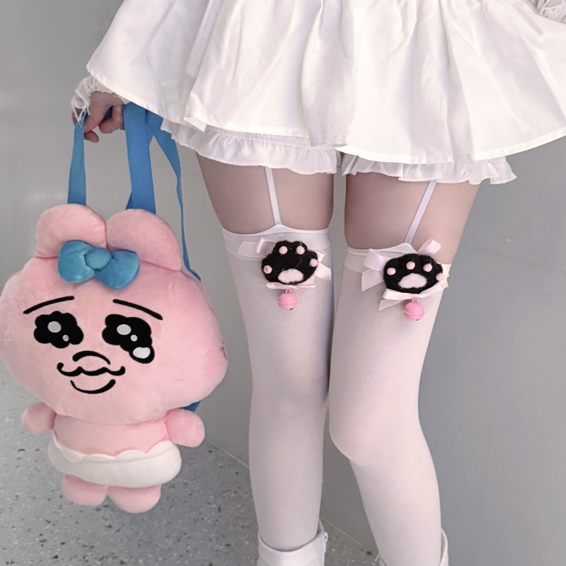 原创手作夏季蝴蝶结甜可爱jk萝莉铃铛猫爪萌少萝白色过膝吊带丝袜