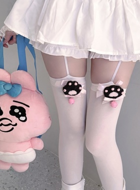 原创手作夏季蝴蝶结甜可爱jk萝莉铃铛猫爪萌少萝白色过膝吊带丝袜