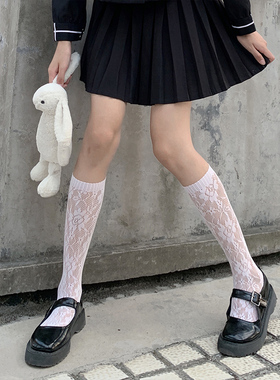袜子女中筒袜白色洛丽塔jk复古蕾丝小腿袜镂空长袜可爱薄款网袜夏