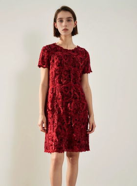 六礼宴会上档次女装高端轻奢喜婆婆品牌礼服黑红花连衣裙-16071