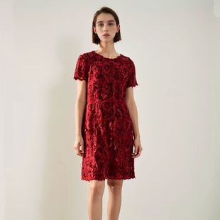 六礼宴会上档次女装高端轻奢喜婆婆品牌礼服黑红花连衣裙-16071