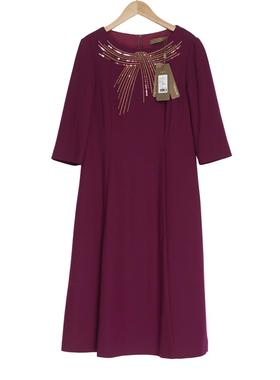 慕天姿精选品牌女装高端时尚气质百搭酒红色连衣裙慕天姿-17867