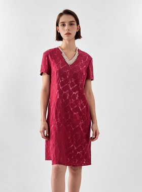 六礼宴会上档次女装高端轻奢喜婆婆品牌礼服红色连衣裙-17089