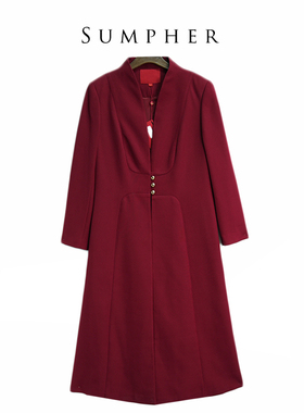 六礼宴会上档次女装高端轻奢喜婆婆品牌礼服酒红色风衣-22072