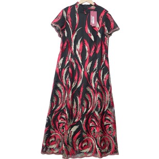 六礼宴会上档次女装高端轻奢喜婆婆品牌礼服黑红花连衣裙-17118