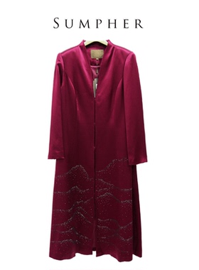 慕天姿专柜折扣精选品牌女装高端时尚气质洋气酒红色风衣-22153